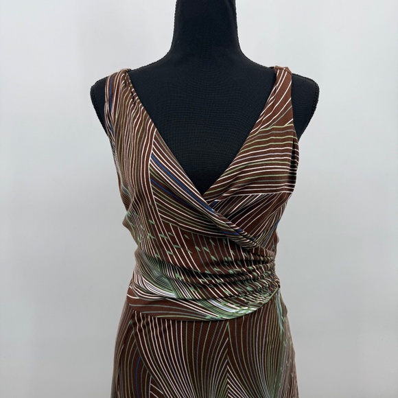 Tori Richard Dress Women Small Brown Sleeveless Stripes Wrap Stretch 70s Retro - Picture 2 of 11